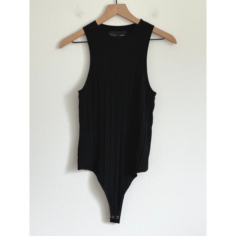 Barneys New York x Forever 21 Bodysuit 1X Black Ribbed Sleeveless Knit Tank Top